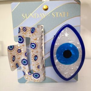 Sunday State Blue White Gold Evil Eye Hair Claw Clip